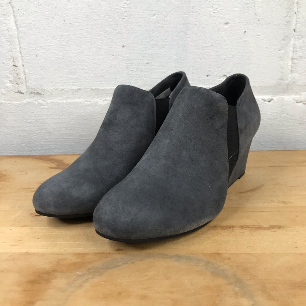 Vionic Womens Size 8 Stanton Wedge Shoes Slip On Grey Suede Ankle Booties Boots